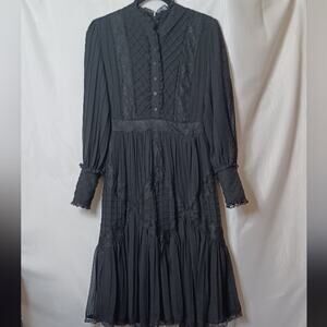 ELLIE MAKIR New York Black Midi Dress With Lace and Ruffle. S